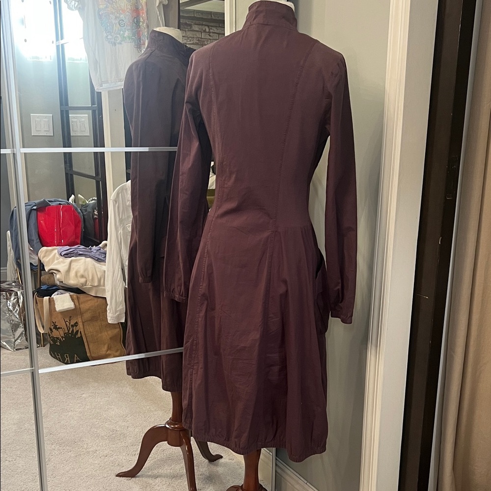 Zip-Front Long Trench Coat in Deep Plum - Picture 7 of 7
